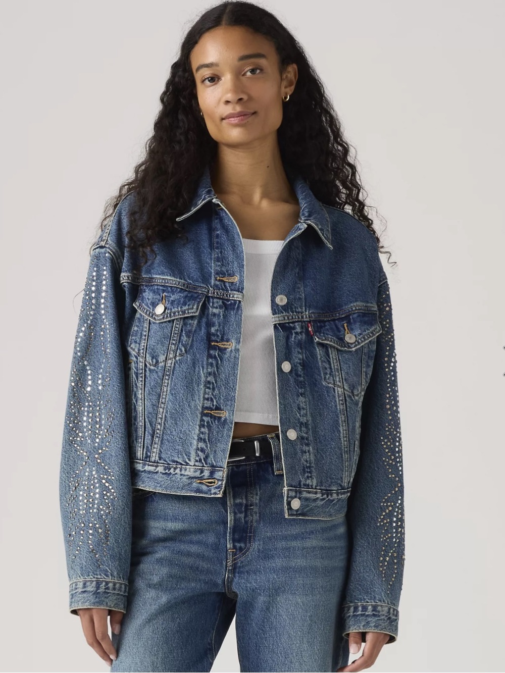 Levi's® Premium INDIGO RHINESTONE SHRUNKEN '90S TRUCKER DENIM JACKET SIZE MEDIUM